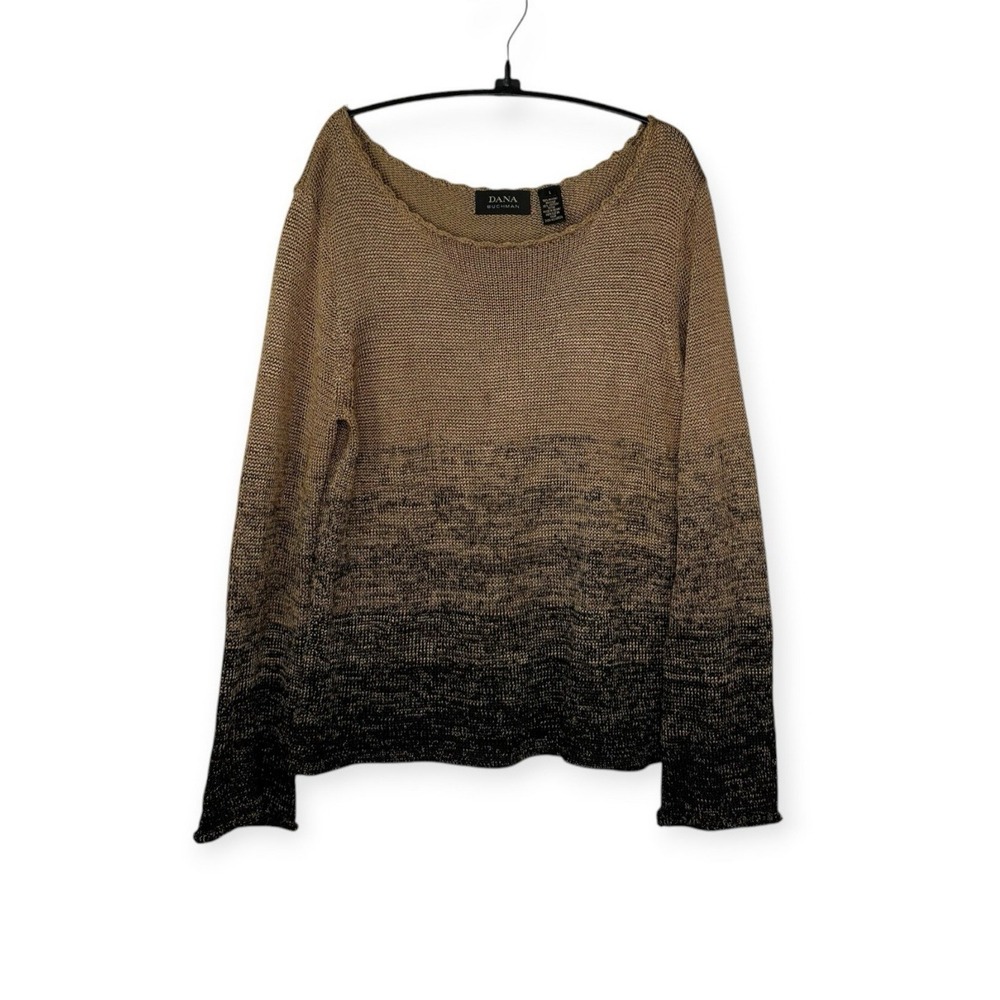 Dana Buchman Gold Black Shimmer Gradient Fluid Knit Sweater Quiet Luxury Sz S